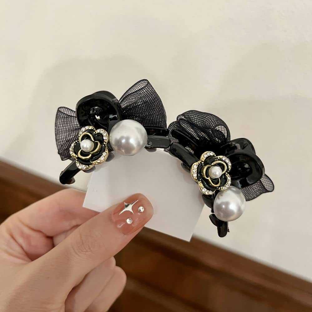 Camellia Pearl Bow Tie Clip Bangs Small AB Double-Sided Temperament Doft