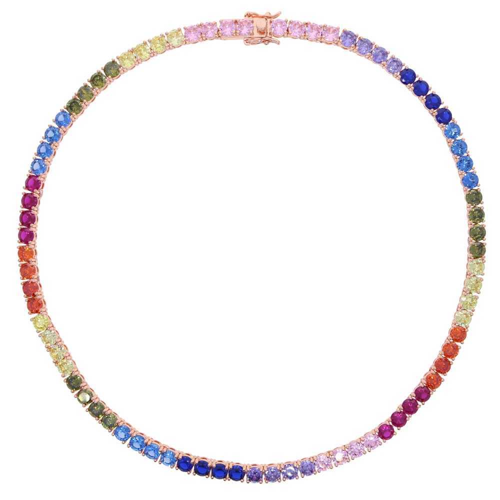 Pendentif Colliers En Gros Glacé Bling Arc-En-Ciel Coloré Zircon Cubique CZ 5mm Tennis Chaîne Charme Collier Collier Bijoux Cadeau Pour Women16 18 Q240402