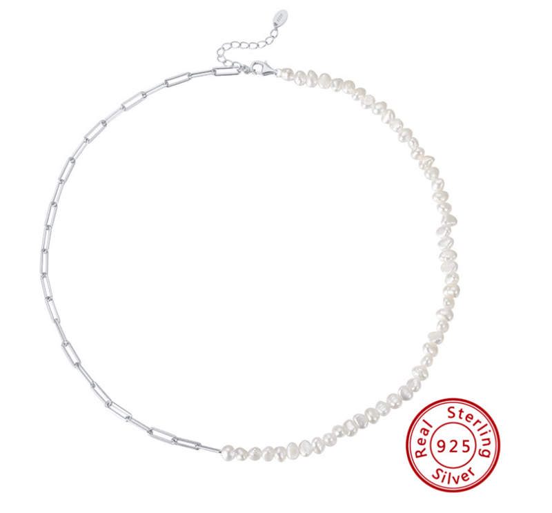 S925 Sterling Silver Necklace Circular Chain Stitching Natural Barock Pearl Necklace med samma armbandsmyckesuppsättning