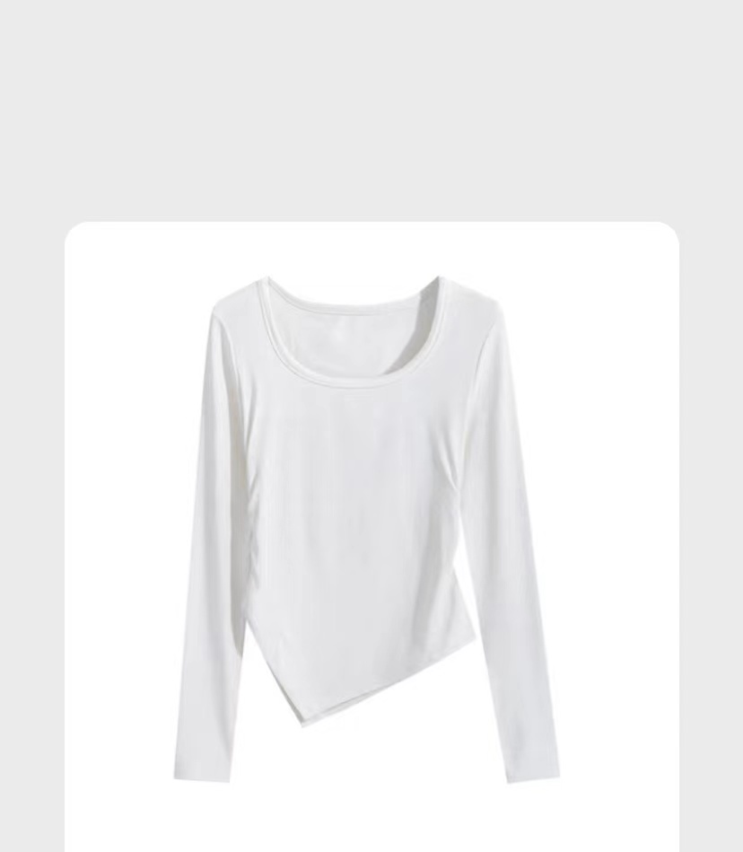 Camiseta de gola quadrada para uso interno feminino, nova camiseta irregular de ajuste fino de primavera, top curto e exclusivo requintado para uso externo