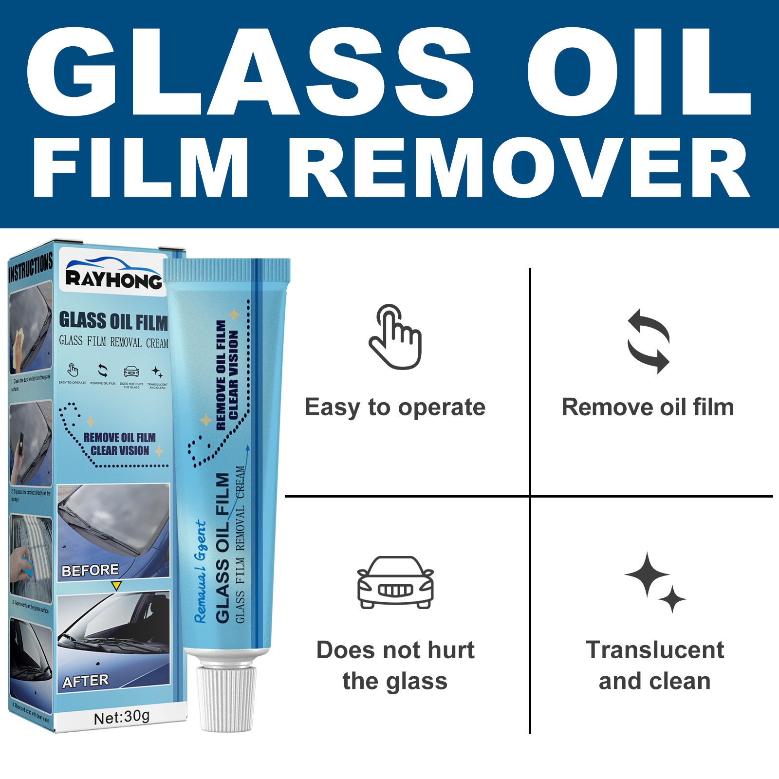 Film olio di vetro da 30 g di vetro Remover Film Pulisca di lucidatura Agente Finestra vetro Liferatura di pulizia di vetro con asciugamano di spugna