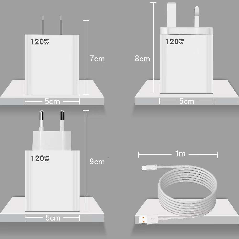 Carregador 120W Kit super rápido QC 5.0 Cabeça de carregamento totalmente compatível com os padrões britânicos para Huawei e Xiaomi