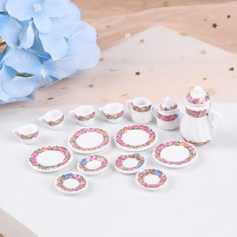 15 stcs 1:12 Dollhouse Miniature servies Porselein Ceramische koffietheekopjes Set keukenmeubels accessoires Kinderen speelgoed cadeau