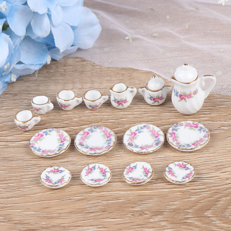 15 stcs 1:12 Dollhouse Miniature servies Porselein Ceramische koffietheekopjes Set keukenmeubels accessoires Kinderen speelgoed cadeau