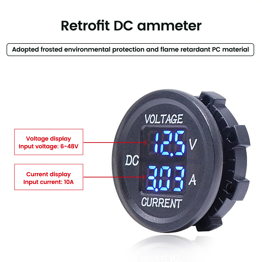 12-24V voiture MINI MINI IMPHERPORTHER DOUBLE AFFICHAGE Tension Courant Coureur de courant Panneau LED Round Voltmètre Ammeter Tester Monitor DC 5V-48V