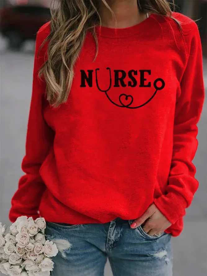 Sweats à capuche pour femmes Sweats à capuche pour femmes Infirmière Sweats à capuche imprimés Femmes Polaire à manches longues O Cou Sweat-shirt ample Filles Pulls Hiver 240401