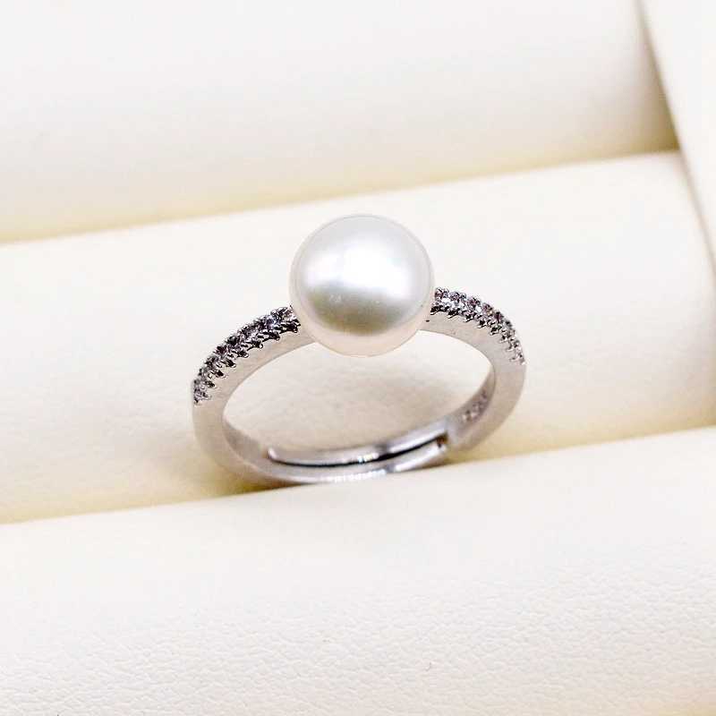 Band Rings Simple Pearl Ring 7-8mm Natural Freshwater Pearl Womens Silver Ring Multi color Pearl Zircon Adjustable Womens Ring