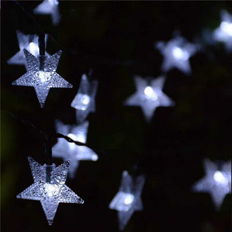 Cordes LED Solar Star String Lights 8 modes Twinkle Fairy étanche Garlande pour les jardins extérieurs Porceau de Noël Fence Decor YQ240401