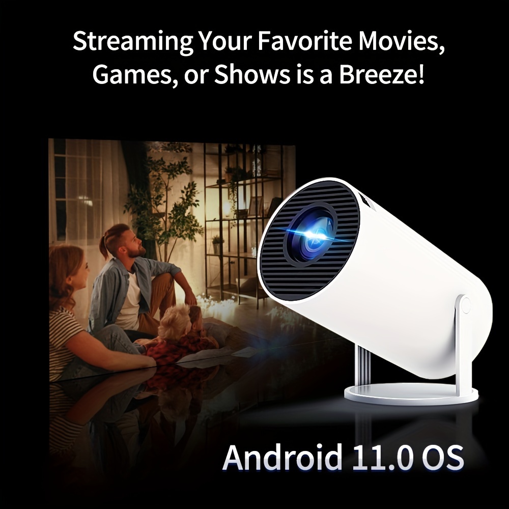 Hy300 Mini Projector 4K Android 11.0, 1080p 720p, 200ansi, 180 ° projeksiyon açısı ayarlı taşınabilir kablosuz ev açık hava sineması