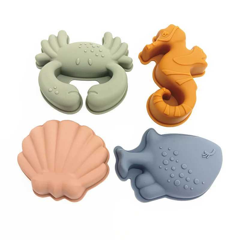 Jeu de sable eau amusant Fruits animaux Silicone 4 pièces/ensemble moule à sable bord de mer creuser sol outil de neige seau accessoires de plage jouets pour garçon fille jeu en plein air 240402