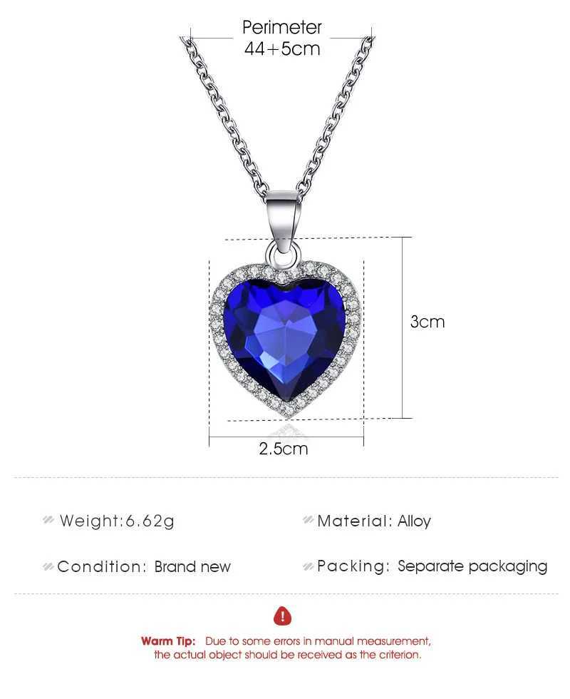 Pendentif Colliers 2021 nouveau Simple Titanic coeur de l'océan collier bleu cristal amour pour toujours pendentif pour les femmes bijoux de fête de mariage 240330