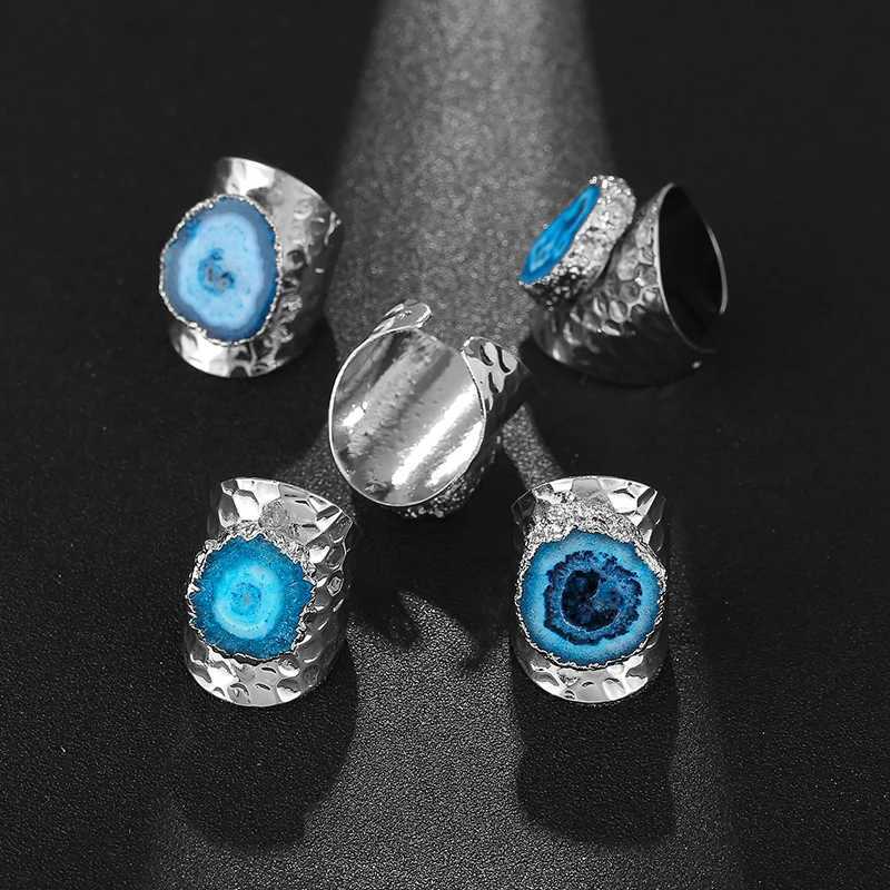 Pierścienie opaski bohemian nieregularny kamień naturalny słonecznik Agat Pierścień szerokie pierścień damski srebrna składana biżuteria palca
