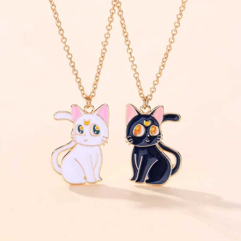 Colliers de pendentif Luoluo bébé / set mignon dessin animé noir blanc chat pendante