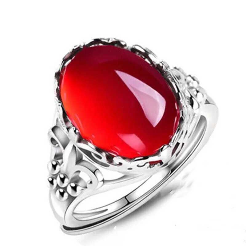 Bandringe 925 Silber plattiert natürliche grüne Kreide Edelstein Ring Frauen Rote Achat Atmosphäre Mode offenes Ringgeburtstagsgeschenk