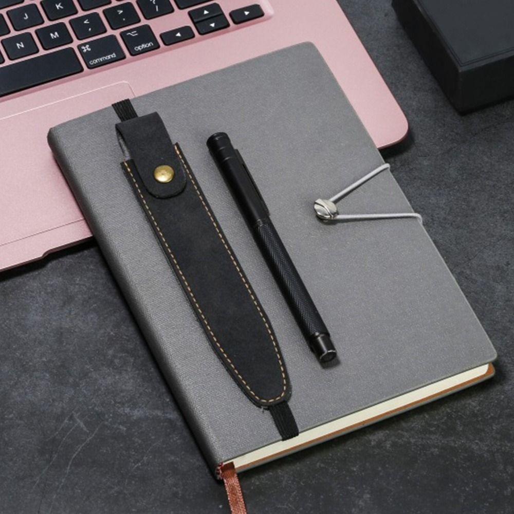 Hot Sale Vintage Lightweight Pu Leather Pencil Case Book Notebook Rubber Band Pen Clip Portable Office Meeting Laptop Pen Holder