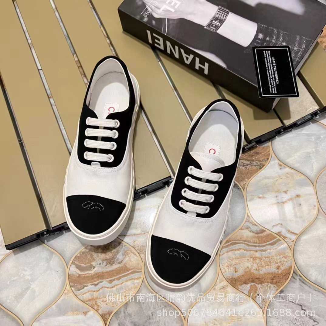 12% OFF Designer shoes Fragrant Wind Canvas Black and Colored Lace up Flat Soles Small White Shoes