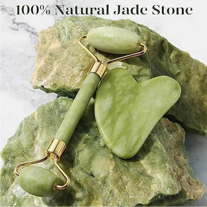 Massageboenar Rocks 3st Natural Xiuyu Jade Roller Gua Sha Set Natural Stone Guasha Board Body Massage Ansiktsskrapning Skinvårdsverktyg 240403