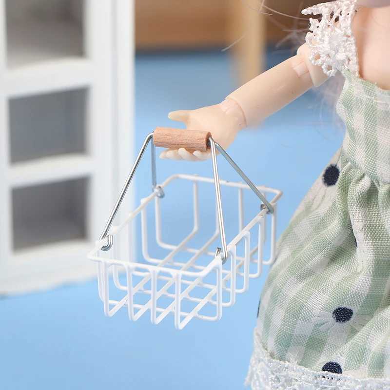 Küchen spielen Lebensmittel 1 12 Dollhouse Mini Einkaufskorb Puppen Haus Metallkörbe Modell Dollhouse Accessoires tun Spiel Spielzeug 2443