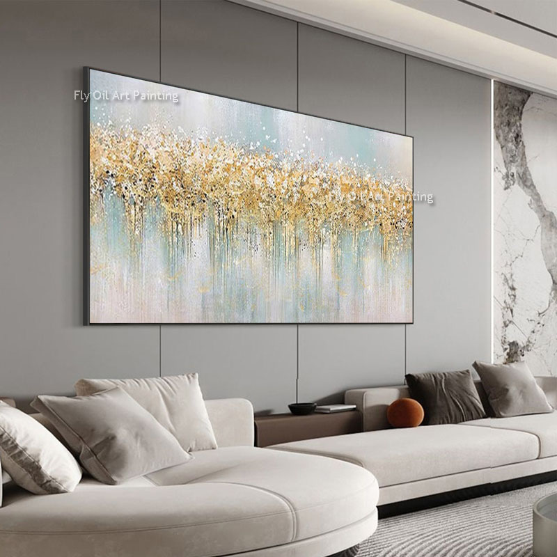 Grande texture Gold Tree Flowers Huile Peinture art mural