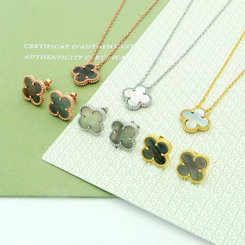 fashion necklace ladies New Brand 925 sterling silver Clover Earrings Charm Gold Pendant for women High Quality Designer Necklace Jewelry Set