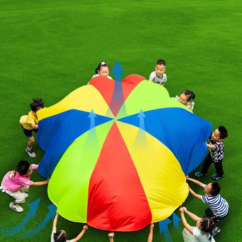 Kitchens Play Food 2M/6M Diameter Kids Outdoor Teamwork Game Prop Rainbow Parachute Toys Jump Bag Bounce Play Mat School Activity Puzzle Game 2443