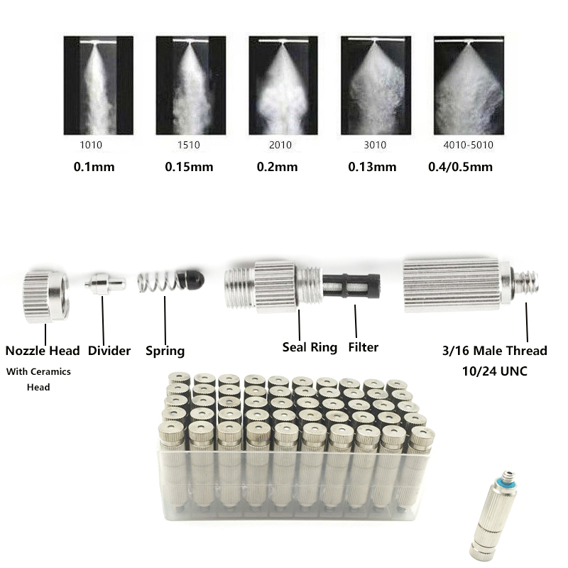 50 st 3/16 tråd högtryck dimma munstycke med filter anti dropp dimma sprinkler trädgård jordbrukskylning