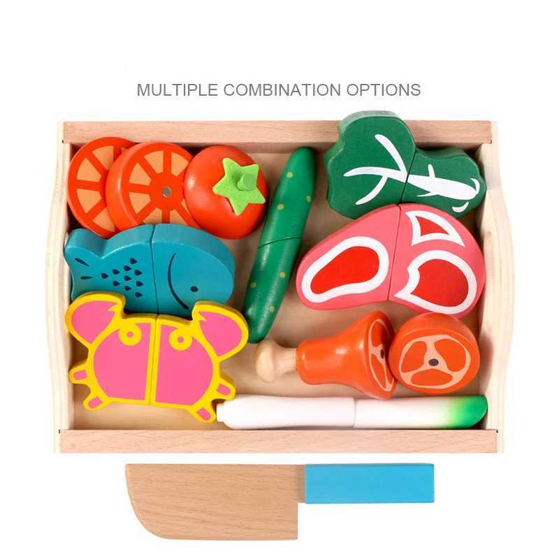 Кухни играют в еду Montessori Toy Play House Toy Cut Fruits и овощи Toys Kitchen Set Kid Simulation Kitchen Series Toys Раннее образование подарок 2443