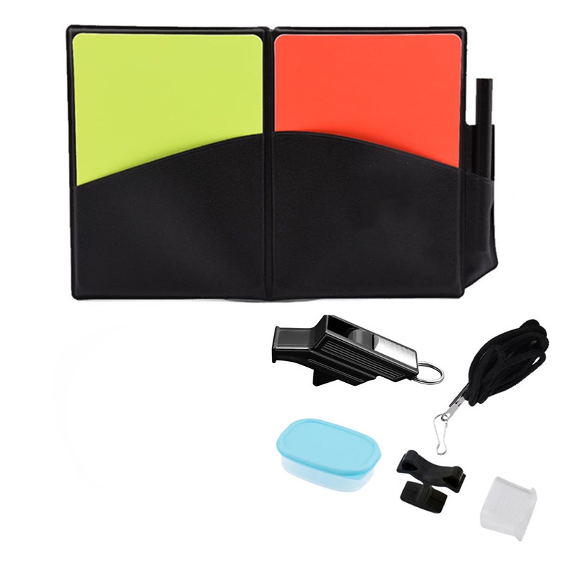 Voetbalscheidsrechter Vlag met muntfluiterij Rood en gele kaart Tool Professionele voetbalvoetbal Ball Match Referee Equipment Kit