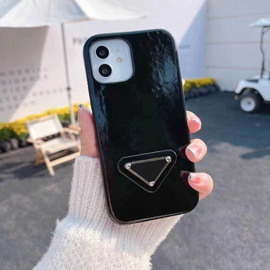 Metal Triangle logotipo Caixa de telefone brilhante para iPhone 13 12 14 11 Pro Max Xr X Xs Max Mini 8 7 Plus Mei