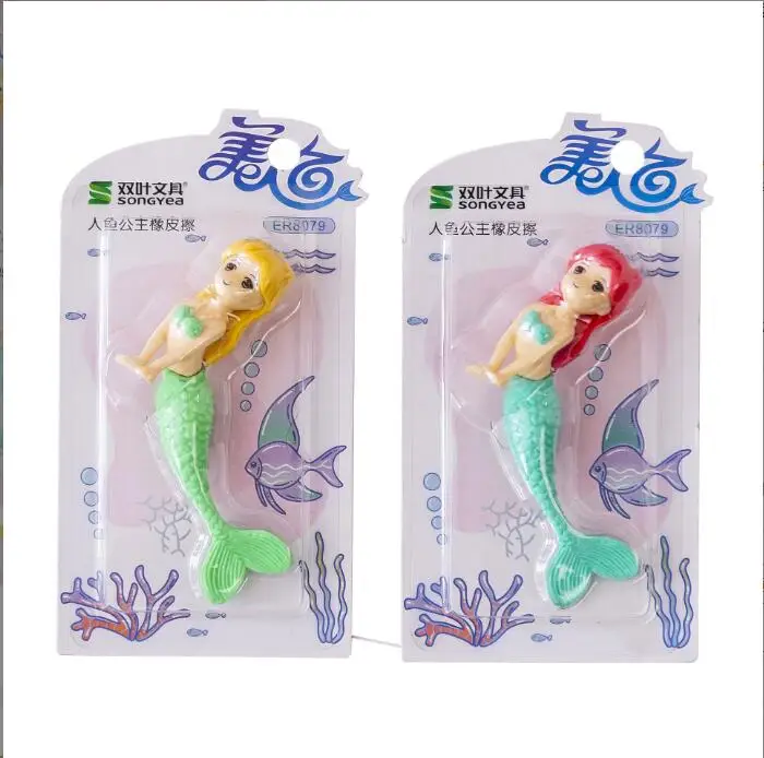 Erasers Kawaii Mermaid Eraser Cute Writing Drawing Rubber Pencil Eraser Stationery For Kids Gifts School Supplies