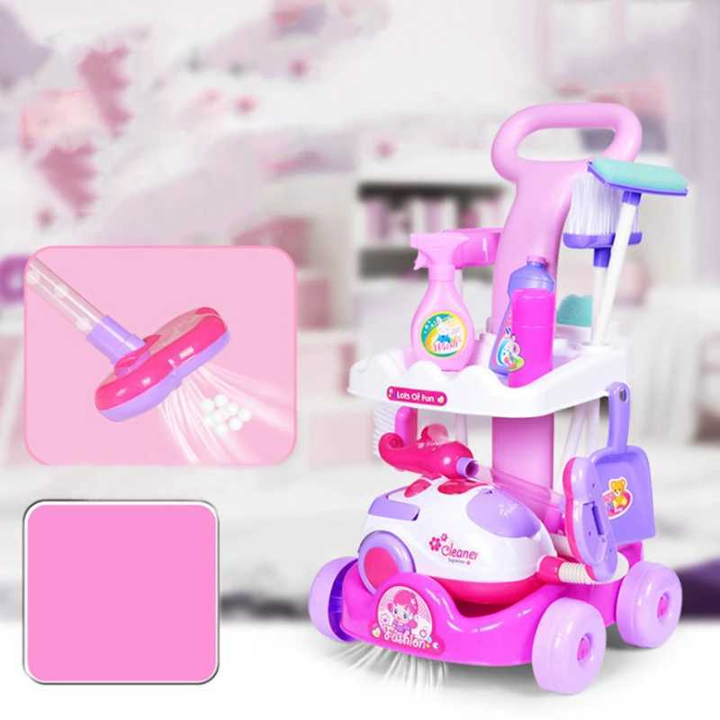 Kitchens Play Food 2022 New Pretend Play Toy Simulation Vacuum Cleaner Cart Cleaning Dust Tools Baby Kids Play House Doll Accessories Toy 2443