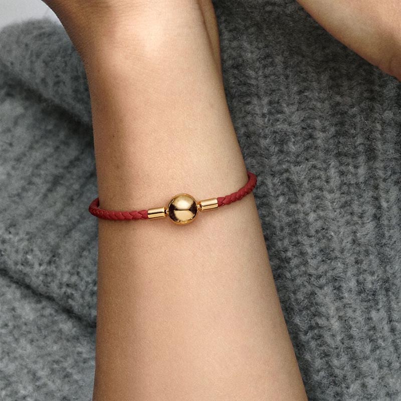 Rood geweven lederen armband pandoras 100% 925 sterling zilveren bedelarmbanden dames meisjes luxe sieraden ontwerper gouden armband met originele doos fabrieksgroothandel