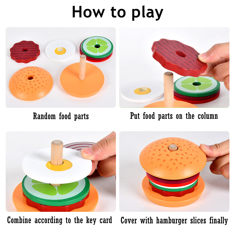幼児や子供向けのモンテッソーリ木製ハンバーガースタッキングおもちゃ幼稚園教育おもちゃ高級モータースキルおもちゃ