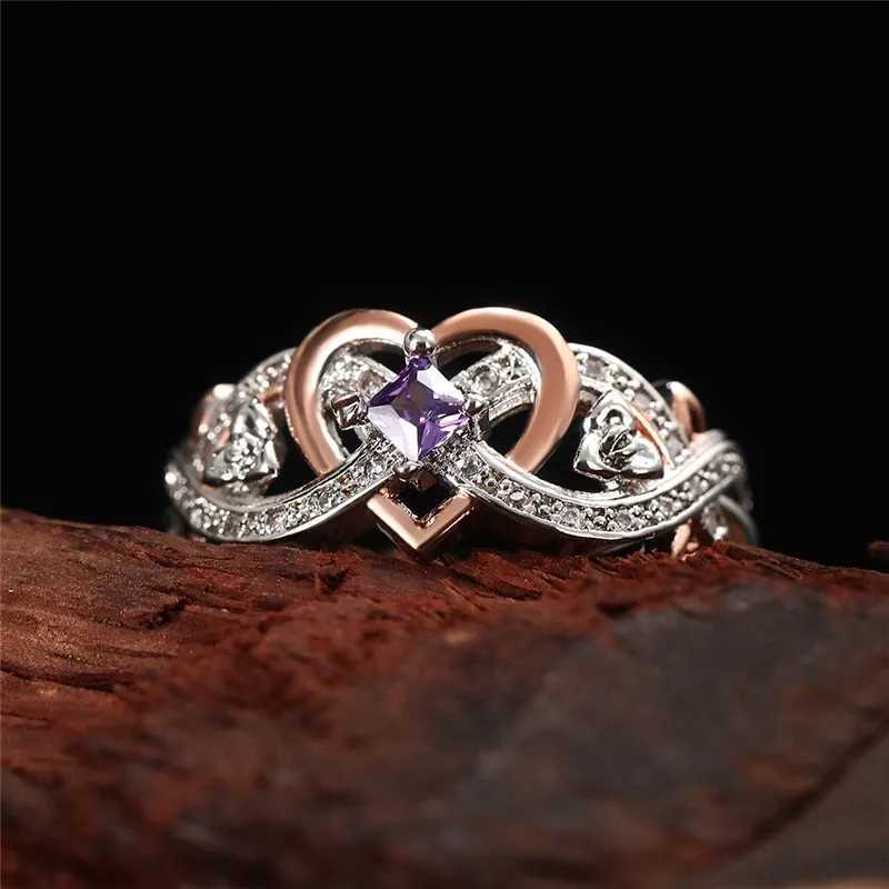 Wedding Rings Huitan Creative Womens Heart Rings with Romantic Rose Flower Design Wedding Engagement Love Rings Hot Sale Aesthetic Jewelry