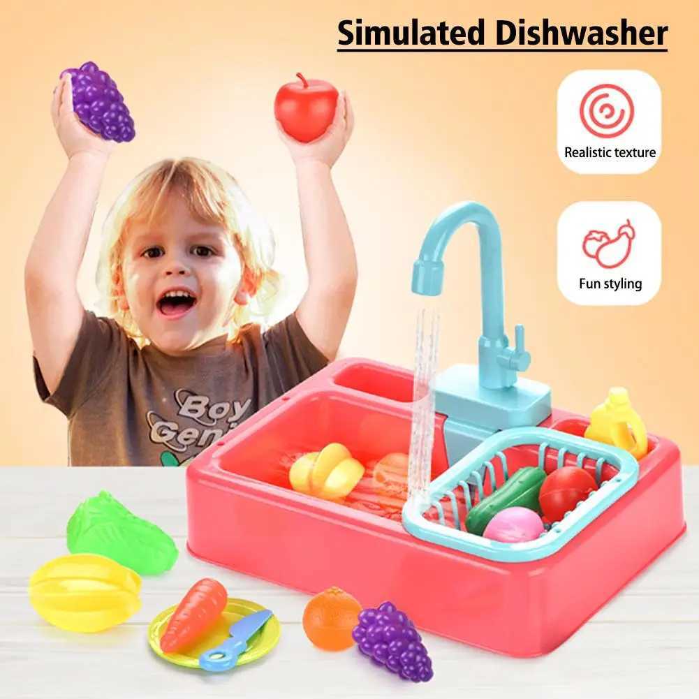 Kitchens Play Food Cute Kitchen Sink Toys Automatic Water Cycle System Play House Pretend Dishwasher Toy Role Play Toys For Girls Boys 2443