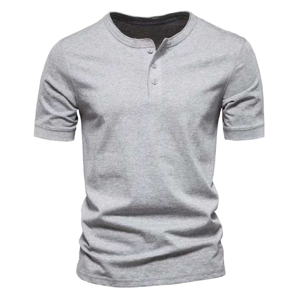 2023 heren ronde nek korte mouwen heren jeugd vrije tijd fit sport henley shirt solide kleur t-shirt mannen