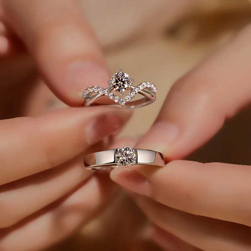 Wedding Rings New Trendy Luxury Couple Rings for Women Men Dazzling Square Zirconia Delicate Ring Wedding Valentines Day Romantic Jewelry