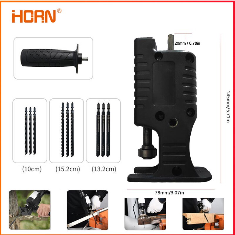 Bärbar fram- och återgående elektrisk sågadapter Electric Drill Modified Tool Attachment med 3 sågblad för trämetallskärning