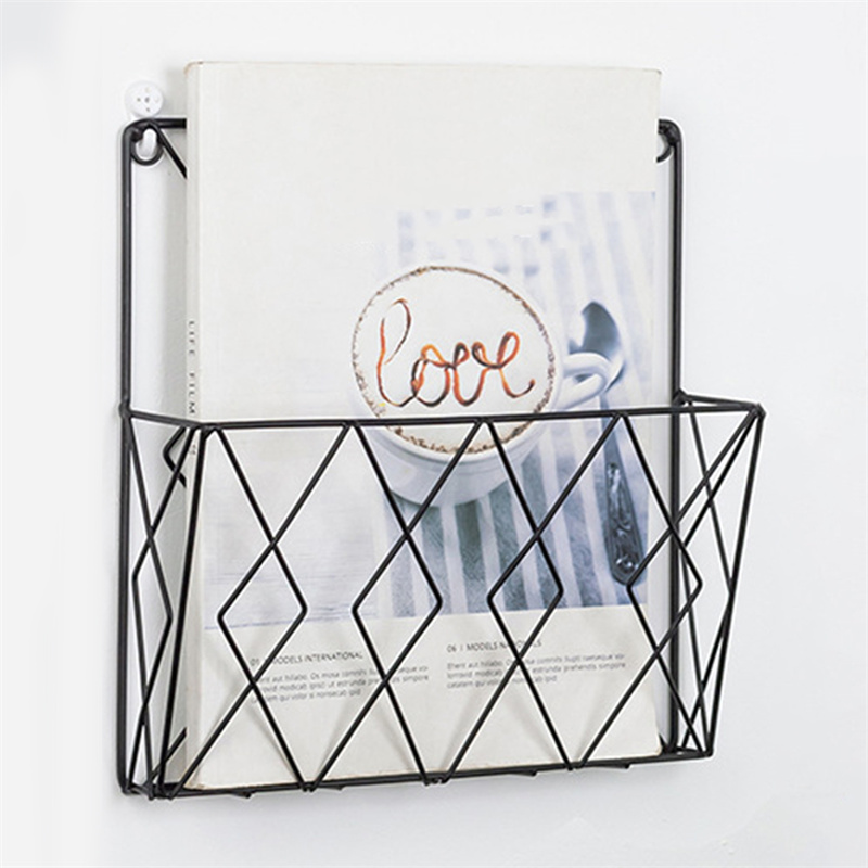 Modern Wall Mounted Magazines Newspaper Storage Rack Home Bedroom Hanging Book Display Shelf Metal