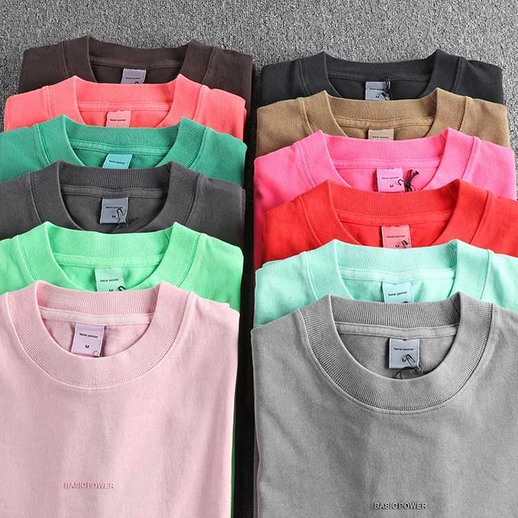 Camisetas masculinas 12 cores de algodão lavado pesado camisetas de algodão High Street Solid Summer Casual Loose Tees para jovens Homem American Male Tops 2443