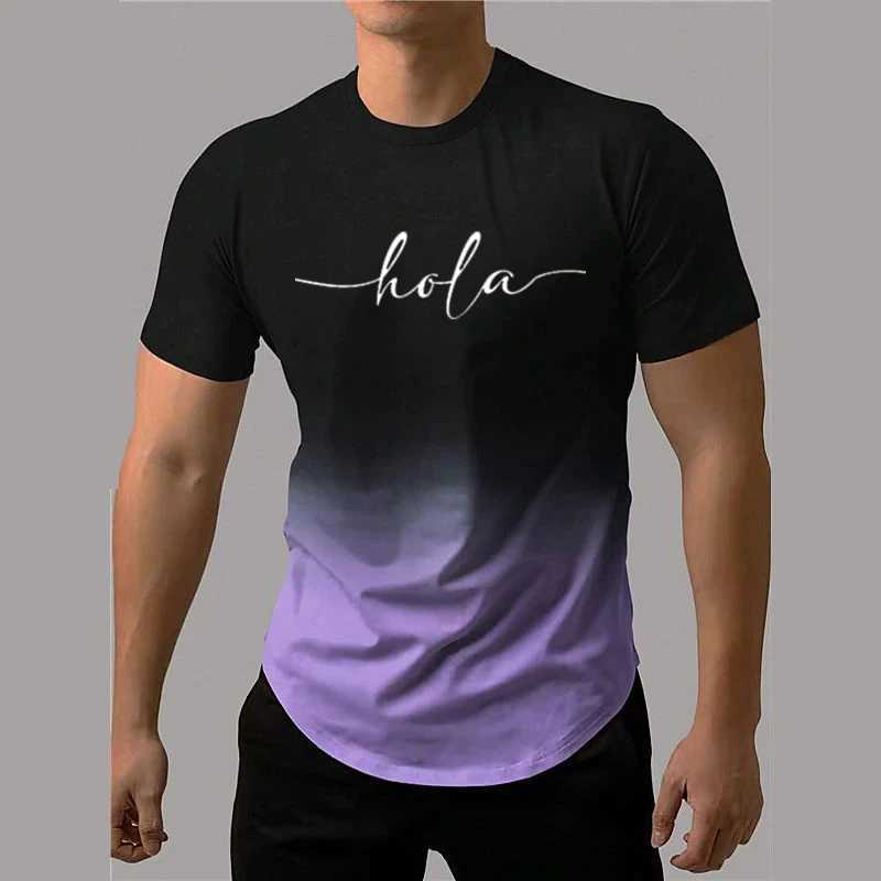 Camisetas masculinas Carta de moda de moda camiseta para homens gradiente de contraste harajuku manga curta camiseta tops lazer tripulação de pescoço masculino camisetas casuais 2443