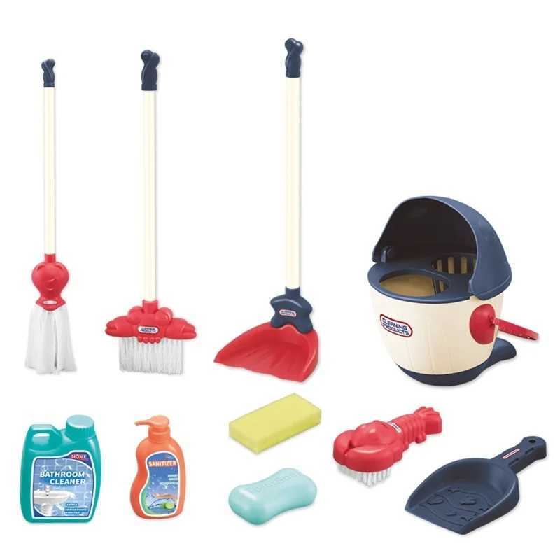 Kitchens Play Food Kids Cleaning Set Toys Toddler Broom Baby Mop Dustpan Playset Pretend Play House Cleaning Kit Brush Soap Bathroom Clean 2443