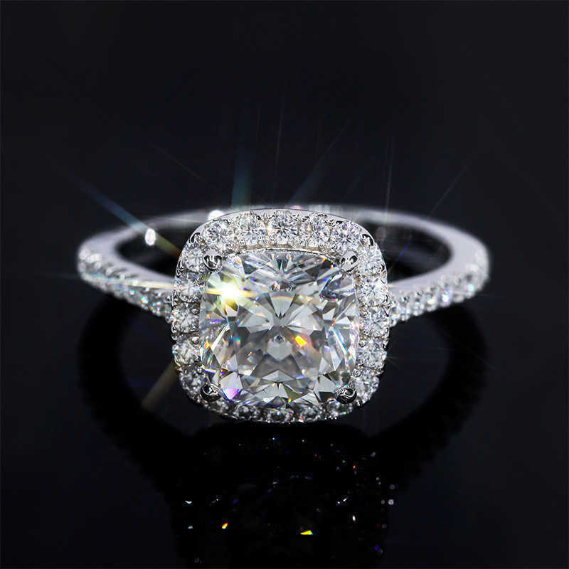 Hot selling 925 Silver Mosonite Womens Ring Pillow 2.5/3 D-color GRA Wedding Ring for Girlfriend 4F2P