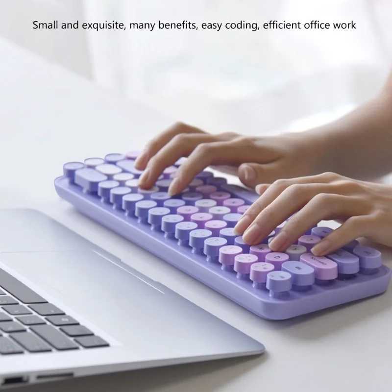 Tangentbord Färgglada trådlöst tangentbord och mus för Windows 7/8/10 bärbara datorer Ergonomiskt utformade små skrivande tangentbord2404