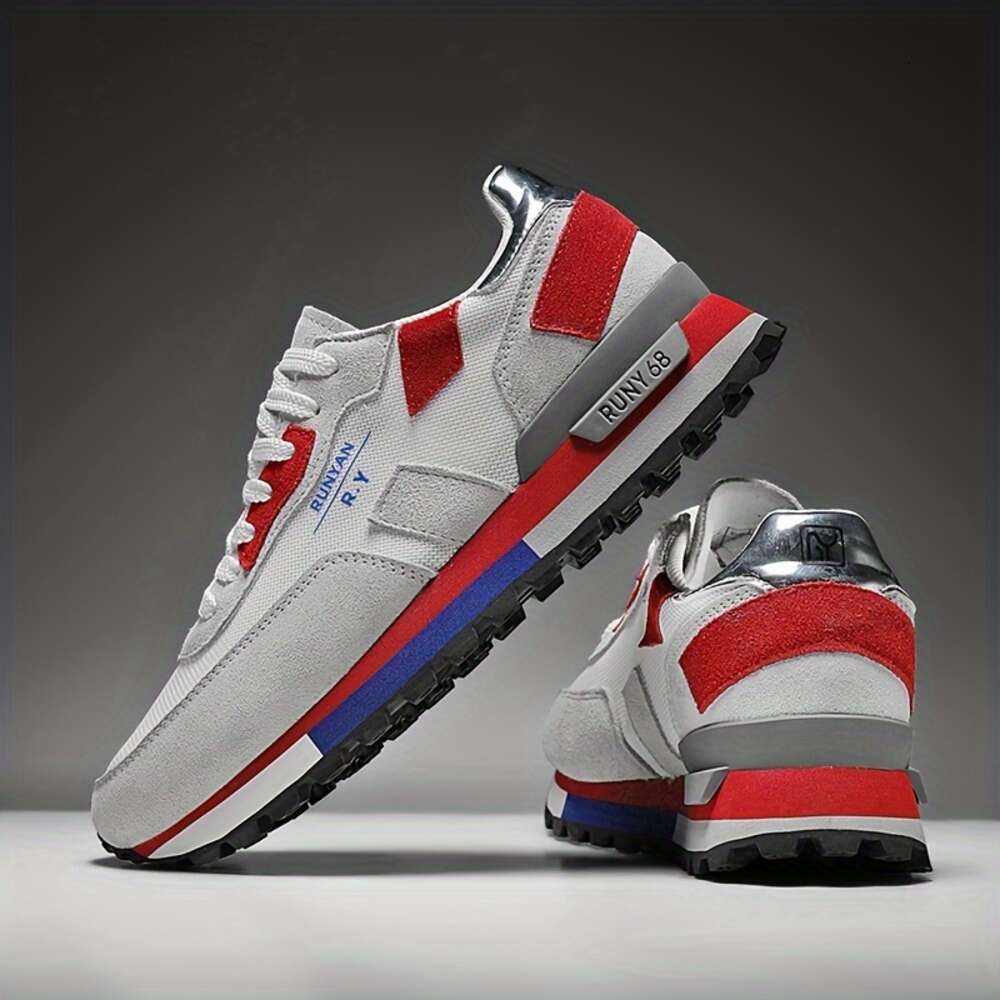 New Comfy Non-slip Men`s Sneakers for Outdoor Activities - Trendy Color Block Design with Soft Sole