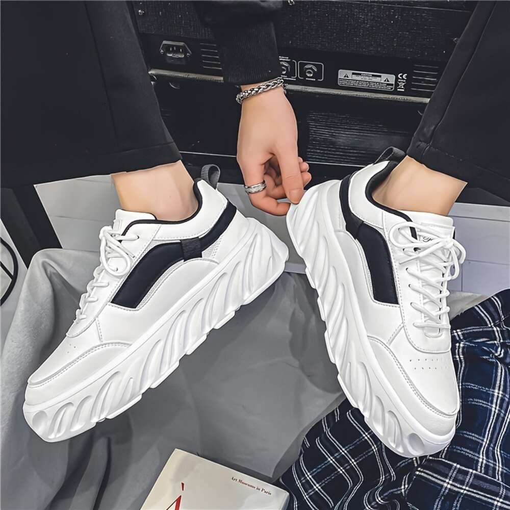 Men`s Solid Chunky Shoes, Casual Lace Up Comfy Soft Sole Sneakers for Outdoor Activities, Winter & Autumn