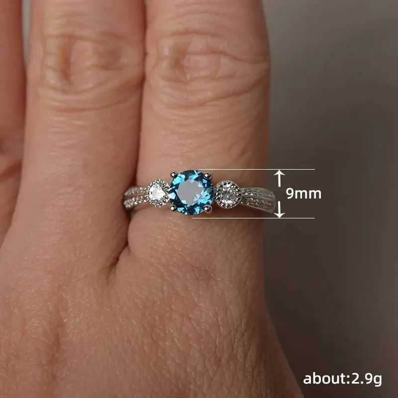 Wedding Rings Fashion Female Ring 925 Sterling Silver Sea Blue Round Zircon Finger Rings for Women Promise Love Wedding Ring for Women Jewelry