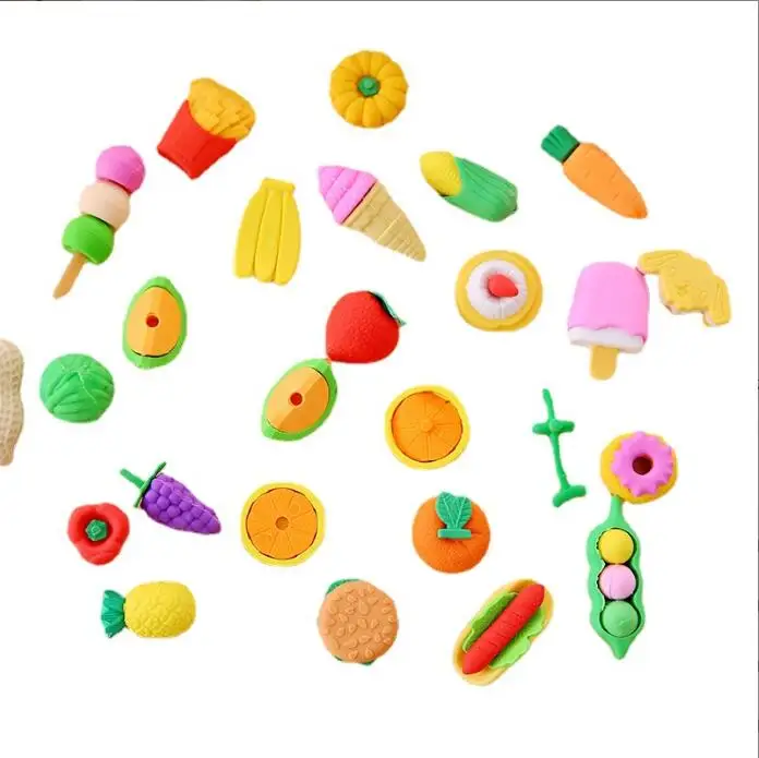 Erasers 40 Sac / Fruit animal Vegetable Zipper Sac Eraser mignon Drawing Draking Rubbery Crayon Eraser PAPELERIE CODEAUX SCHOOL