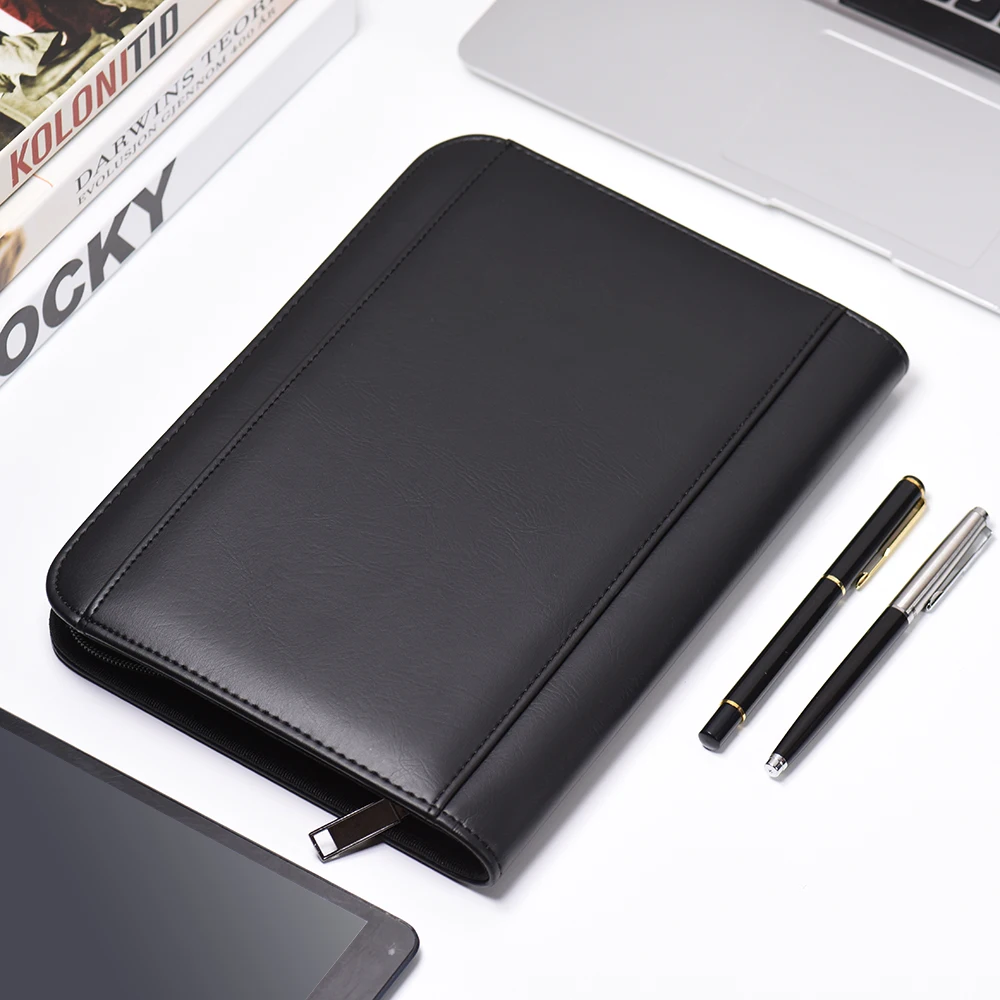 Padfolio A5 A4 Business Portfolio Padfolio Folder Document Case Organizer A5 Pu Leather Zippered Stängning Kalkylatorkort Holder Memo