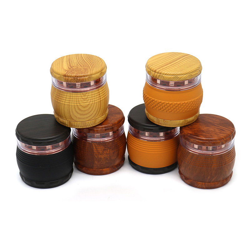 Bakelite Wood Metal Metal Herb Grinders Tambor tejido de 4 capas trituradora portátil de tabaco Diámetro de molienda de la mano de 65 mm de 65 mm